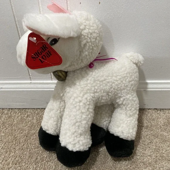 Vintage Sugar Loaf Lamb Sheep Wooly Plush Bell Black Feet 12 in Stuffed Animal - Picture 2 of 10